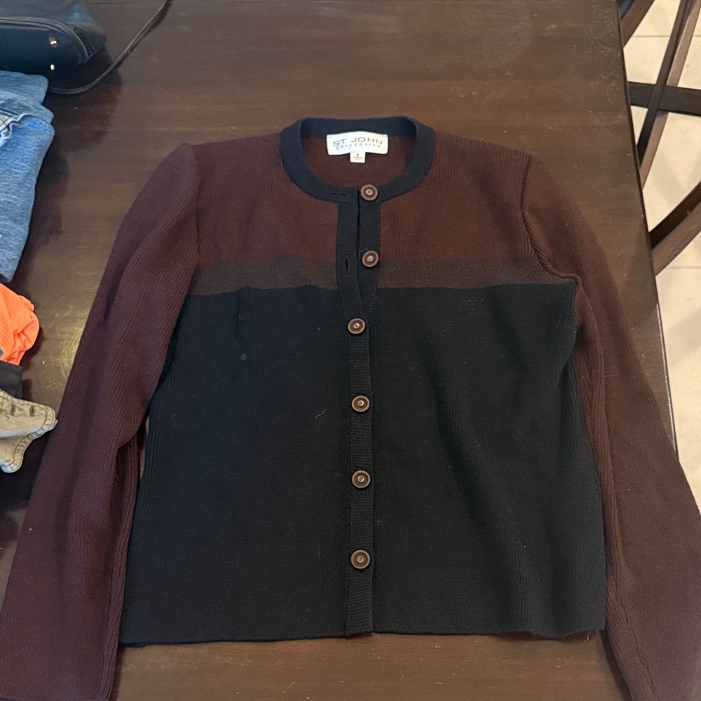 St. John Women's Black and Dark Brown Cardigan